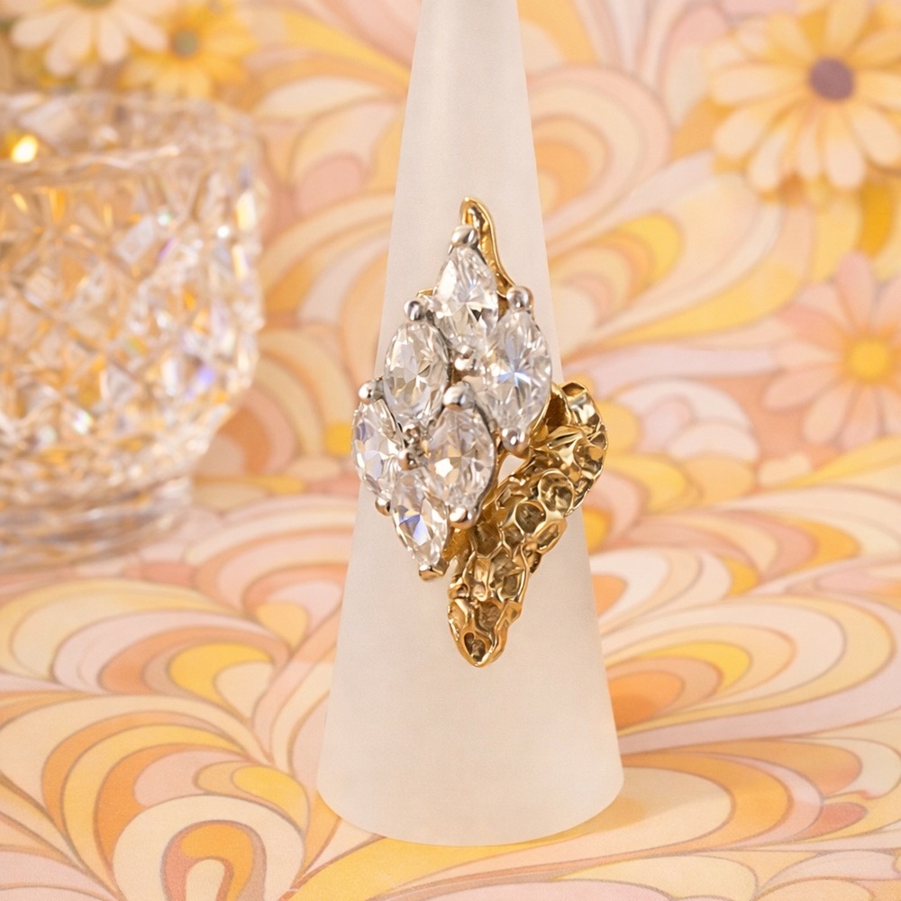 ✨ Vintage 1970s Marquise CZ Nugget Cocktail Ring
